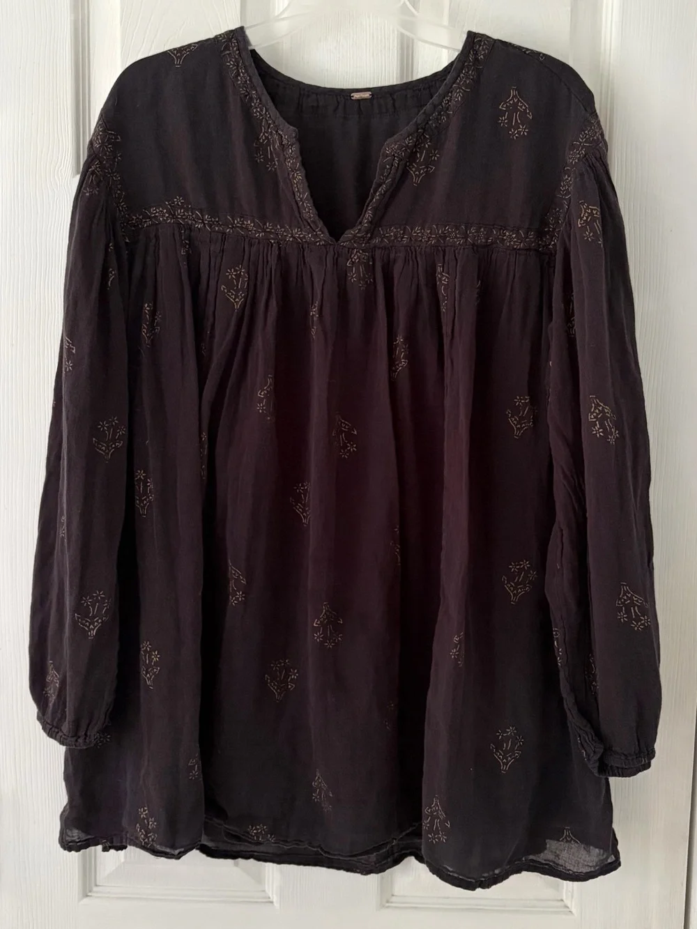Free People Black Peasant Tunic with Gold Embroidery